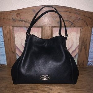 Super cute!! Coach Edie 31 Black Leather Large 3 Compartment Hobo Shoulder Bag